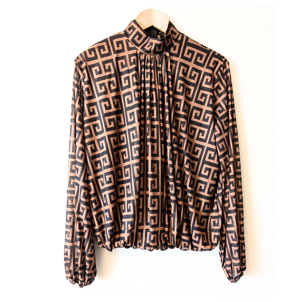 Geometric Pattern In Brown And Black Top Blouse Long Sleeves Sz. 1X - Picture 11 of 11